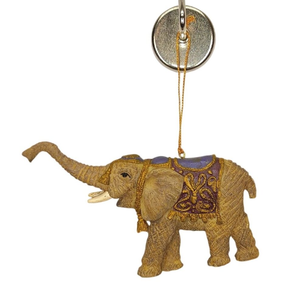 Handcrafted Resin Elephant Hanging Ornament With Purple & Gold Accents For Home‎